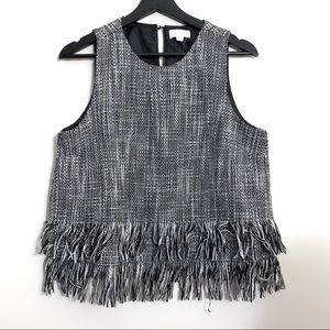 Mudpie Tweed Black and White Sleeveless Top with Fringe